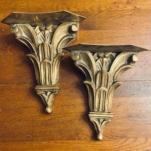 VTG set of 2 Decorative Crafts Inc Wall Bracket Shelves Corbel Solid Brass #4549